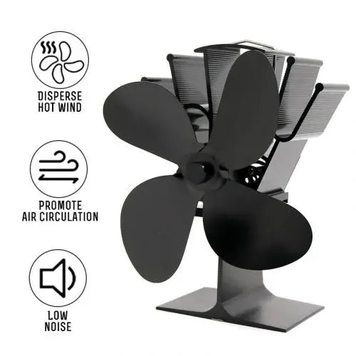 Heat-Powered Stove Fan with Quiet Auto Speed and Anodized Aluminum, 4-Blade Veldora
