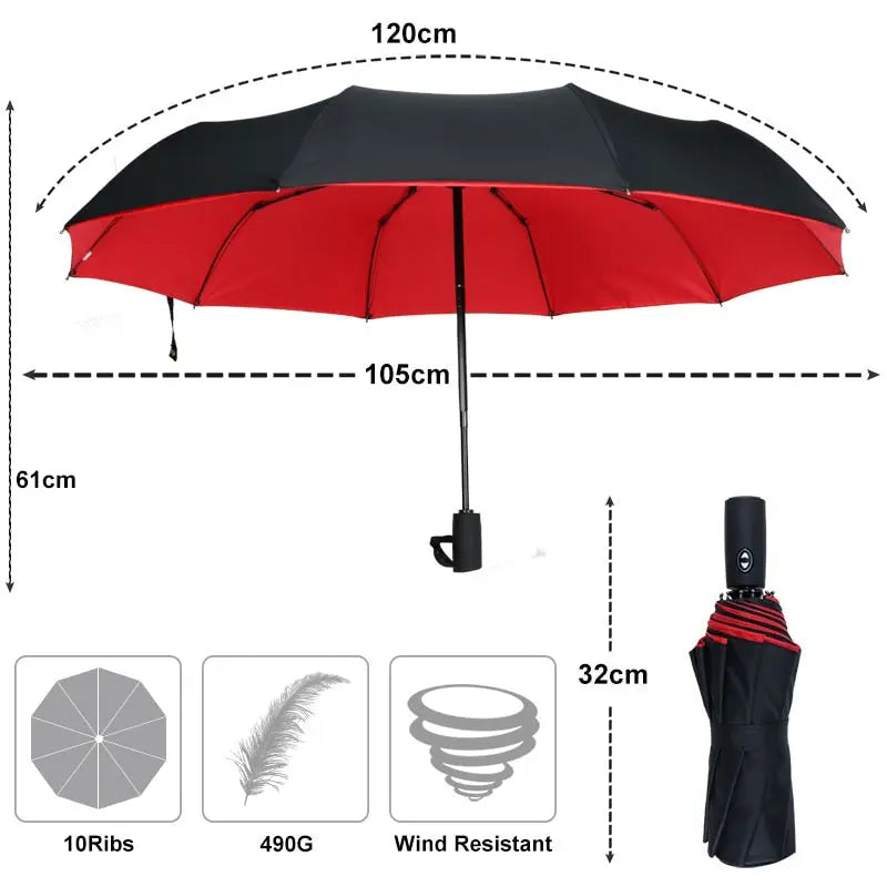 Folding Umbrella with Wind-Resistant Frame and Automatic Open, Water-Repellent Veldora