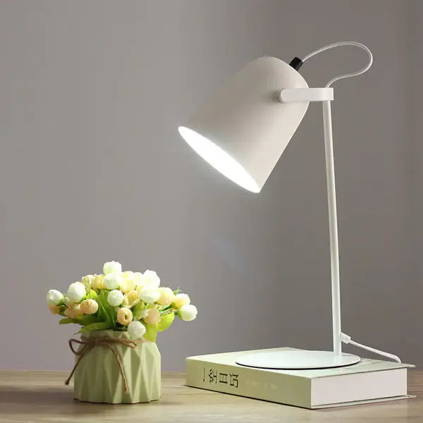 Table Lamp with Macaron Color Finish and Iron Bucket Shade, Compact Plug-In Veldora