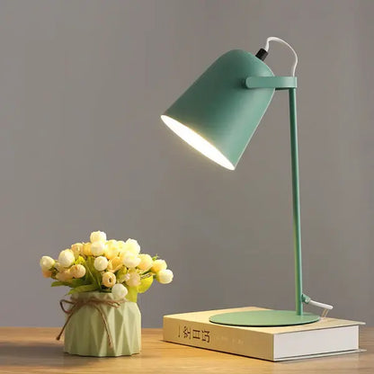 Table Lamp with Macaron Color Finish and Iron Bucket Shade, Compact Plug-In Veldora