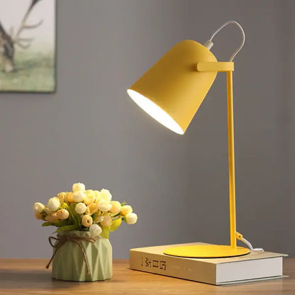 Table Lamp with Macaron Color Finish and Iron Bucket Shade, Compact Plug-In Veldora
