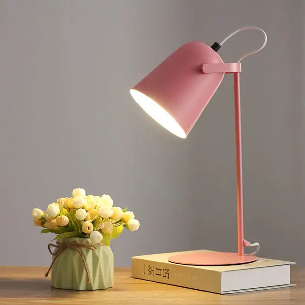 Table Lamp with Macaron Color Finish and Iron Bucket Shade, Compact Plug-In Veldora