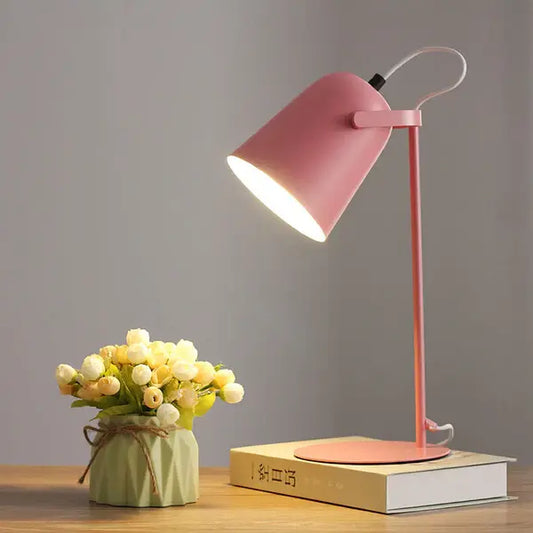 Table Lamp with Macaron Color Finish and Iron Bucket Shade, Compact Plug-In Veldora