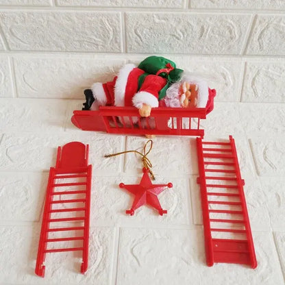 Animated Santa Ornament with Climbing Motion and LED String, 15 Melodies, Ladder Mount Veldora