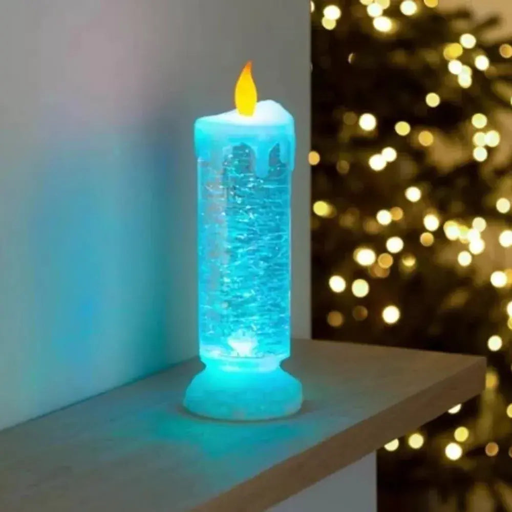 LED Glitter Candle with Rotating Color-Changing LEDs and USB or Battery Power Veldora