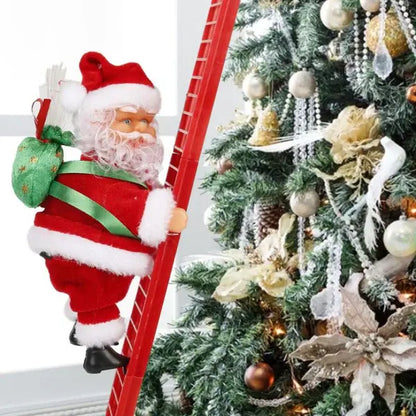 Animated Santa Ornament with Climbing Motion and LED String, 15 Melodies, Ladder Mount Veldora