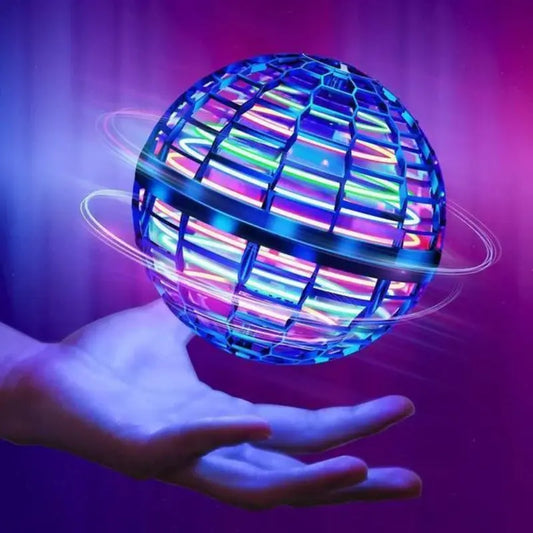 Motorized Flying Toy with Auto Homing and LED Light Trails, Rechargeable Palm-Sized Sphere Veldora