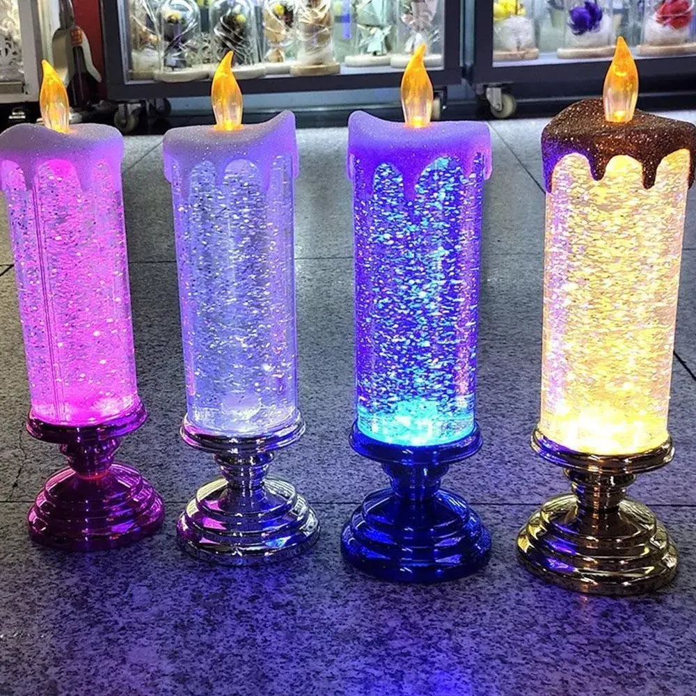 LED Glitter Candle with Rotating Color-Changing LEDs and USB or Battery Power Veldora