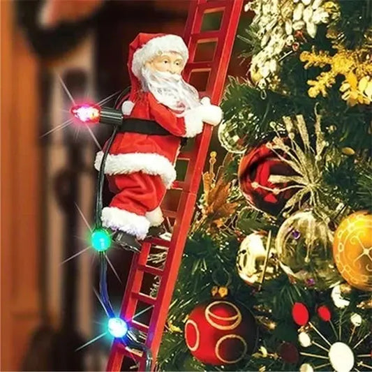 Animated Santa Ornament with Climbing Motion and LED String, 15 Melodies, Ladder Mount Veldora