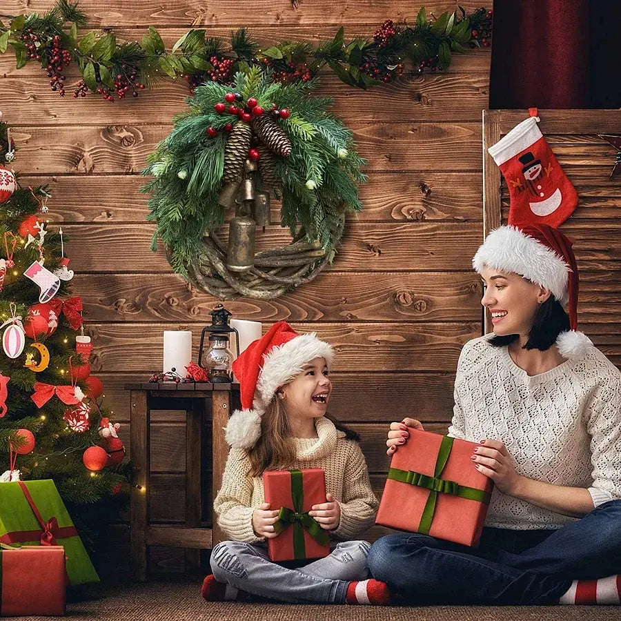 Christmas Wreath with Vine Base and Metal Bells, 17-Inch Rustic Indoor Holiday Decor Veldora