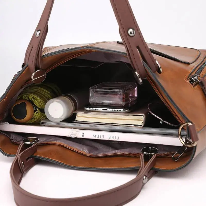Leather Shoulder Bag with Adjustable Strap and Organized Interior, Top Zipper Closure Veldora
