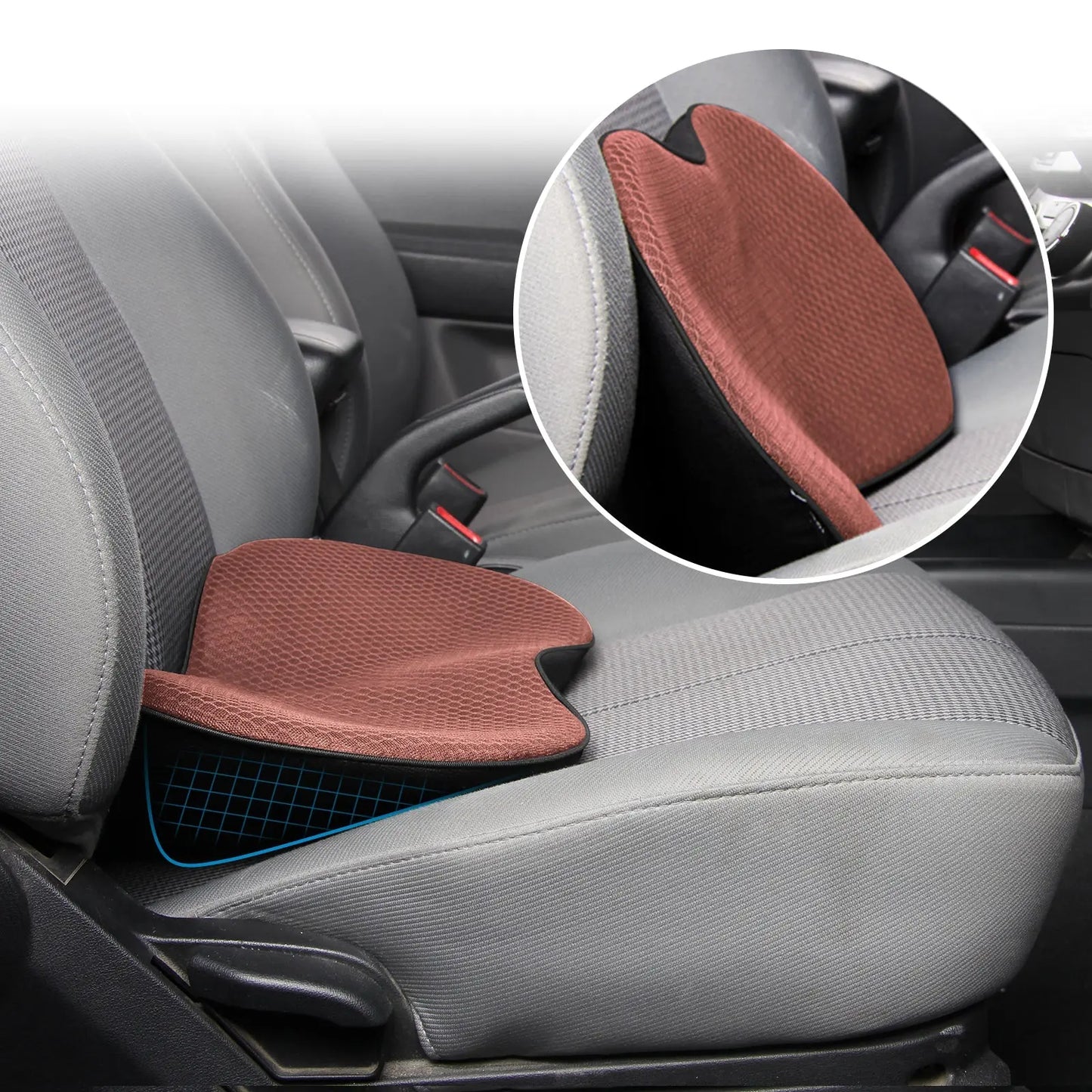 Car Seat Cushion with Memory Foam and 3.5-Inch Lift, Breathable Zippered Cover Veldora