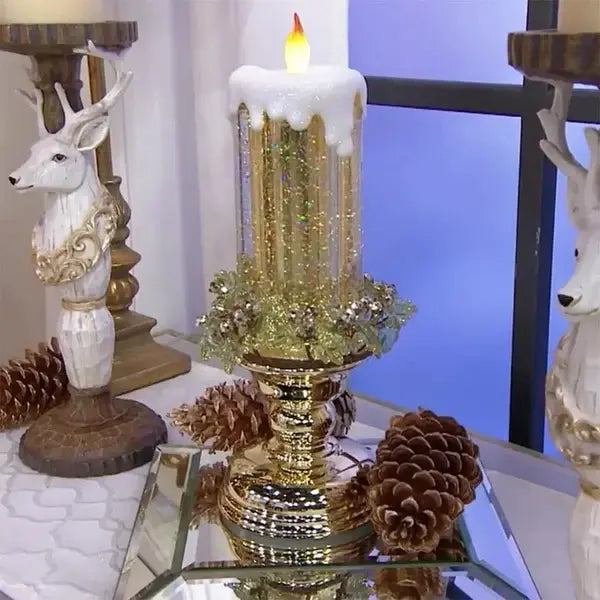 LED Glitter Candle with Rotating Color-Changing LEDs and USB or Battery Power Veldora