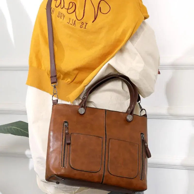 Leather Shoulder Bag with Adjustable Strap and Organized Interior, Top Zipper Closure Veldora