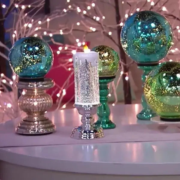 LED Glitter Candle with Rotating Color-Changing LEDs and USB or Battery Power Veldora