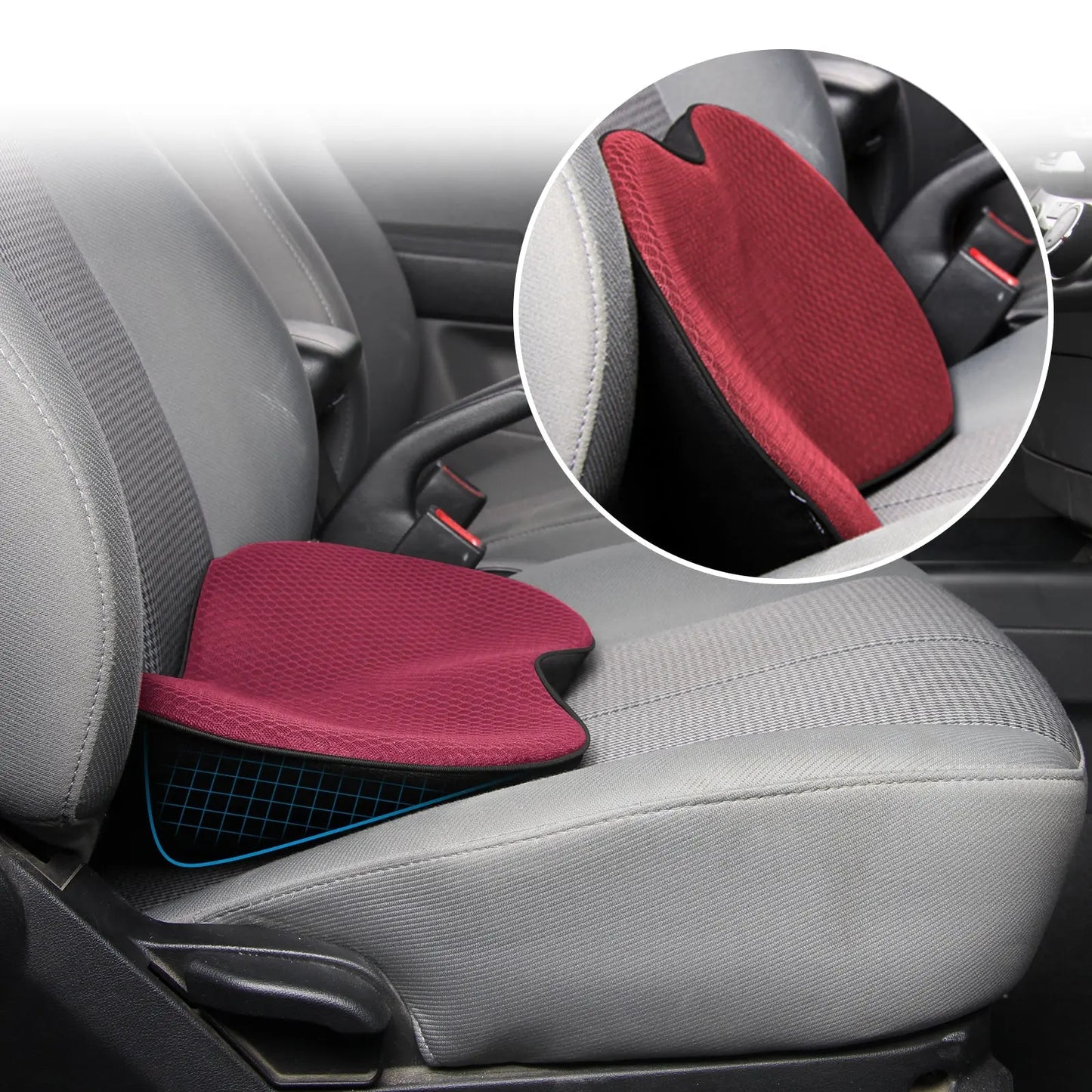 Car Seat Cushion with Memory Foam and 3.5-Inch Lift, Breathable Zippered Cover Veldora