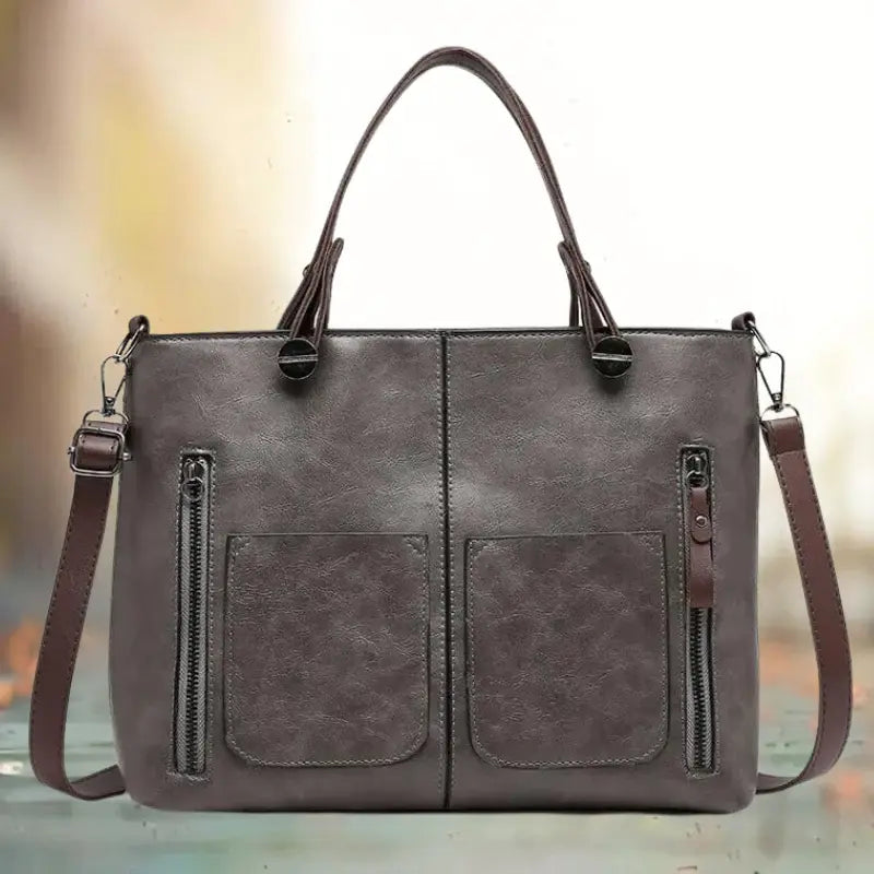 Leather Shoulder Bag with Adjustable Strap and Organized Interior, Top Zipper Closure Veldora