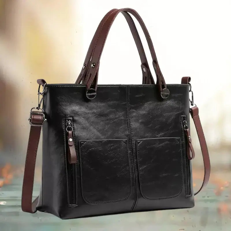 Leather Shoulder Bag with Adjustable Strap and Organized Interior, Top Zipper Closure Veldora