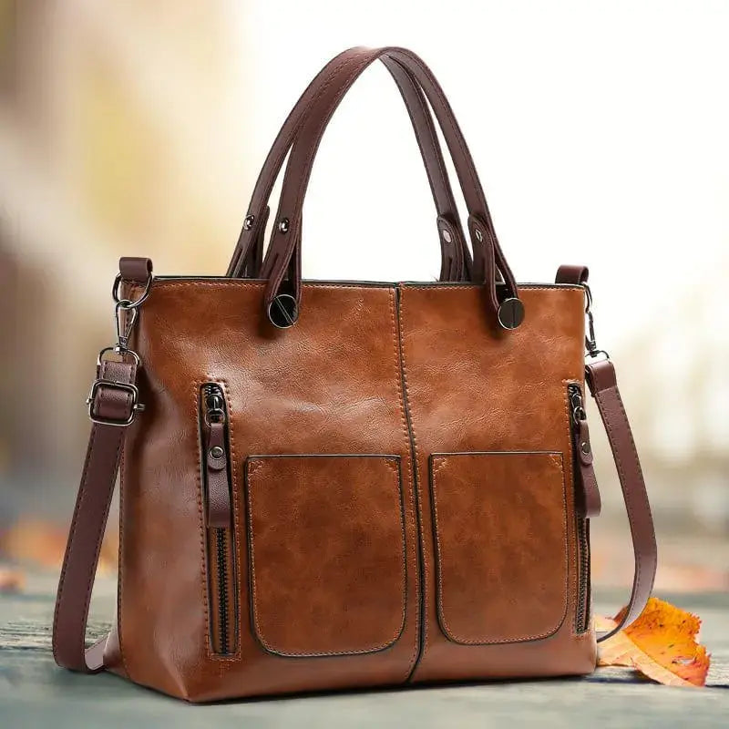 Leather Shoulder Bag with Adjustable Strap and Organized Interior, Top Zipper Closure Veldora