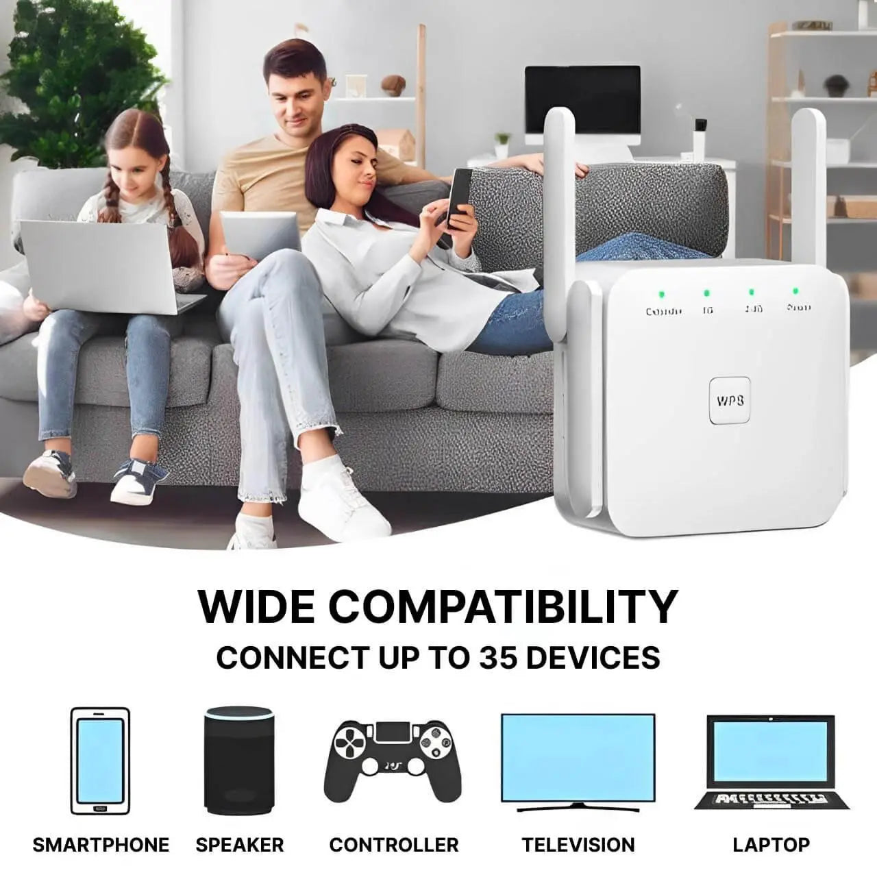 WiFi Range Extender with Dual-Band 2.4/5GHz and Gigabit Ethernet, Compact One-Touch Setup Veldora
