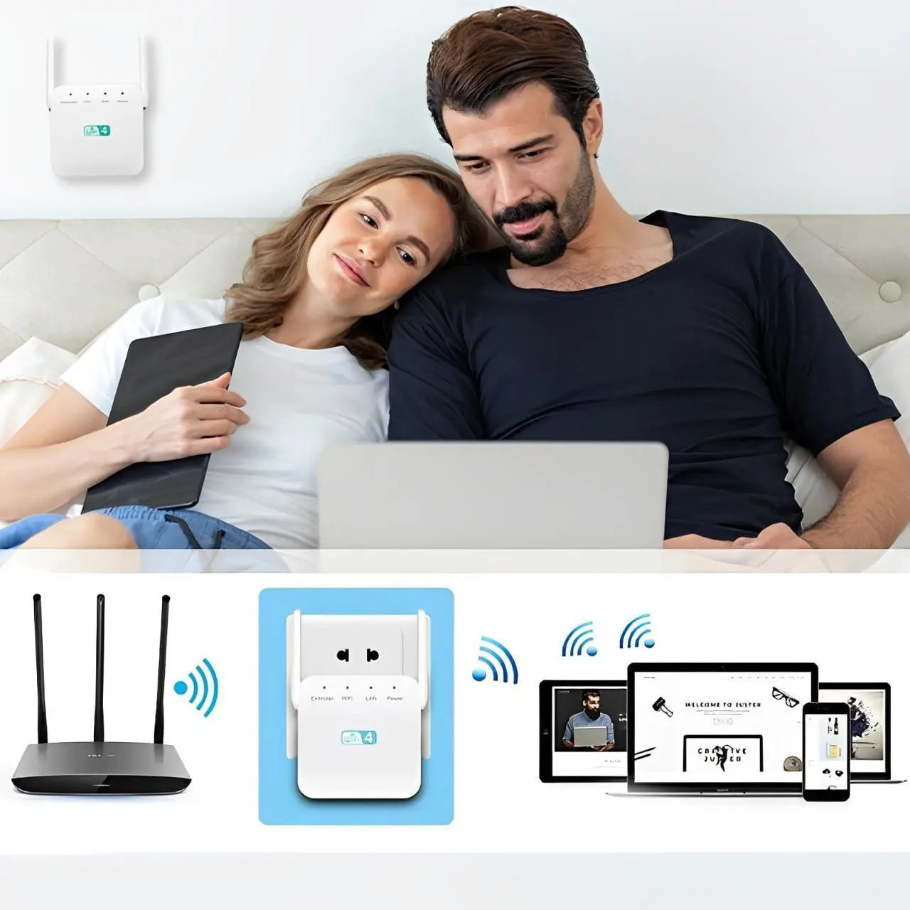 WiFi Range Extender with Dual-Band 2.4/5GHz and Gigabit Ethernet, Compact One-Touch Setup Veldora