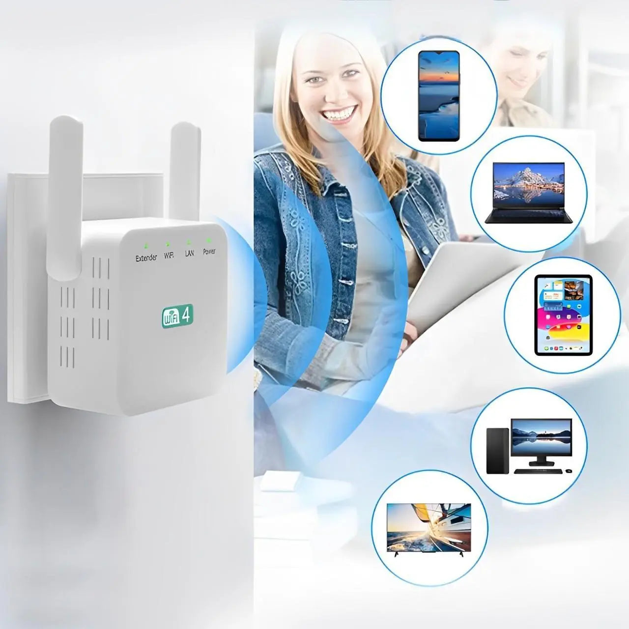 WiFi Range Extender with Dual-Band 2.4/5GHz and Gigabit Ethernet, Compact One-Touch Setup Veldora
