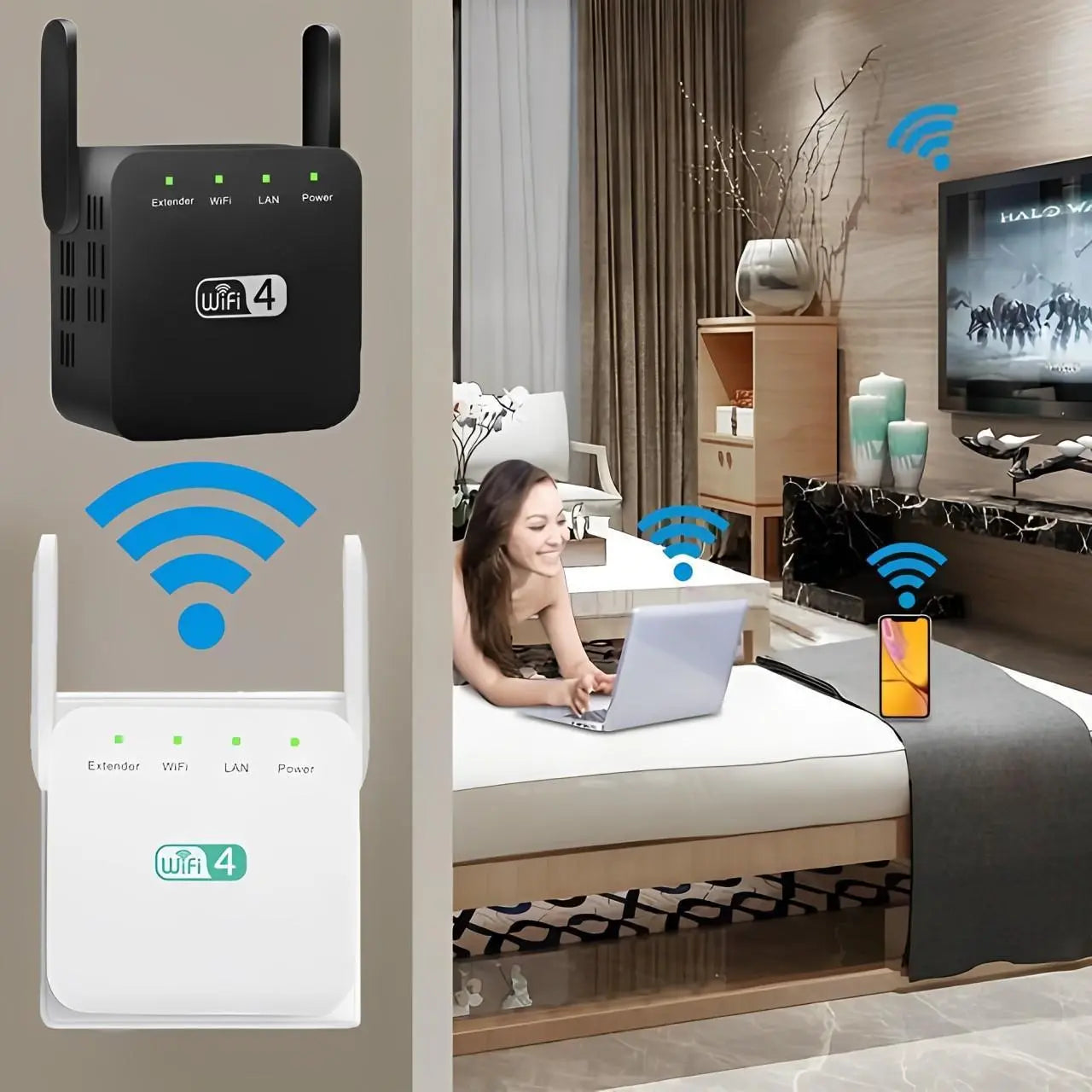 WiFi Range Extender with Dual-Band 2.4/5GHz and Gigabit Ethernet, Compact One-Touch Setup Veldora